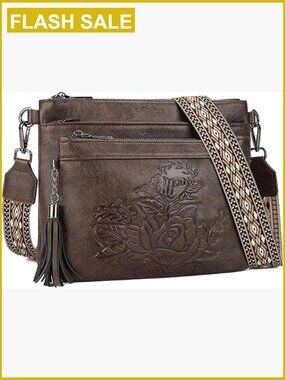 Vegan Leather Crossbody Bag with Multiple Pockets and Adjustable Strap